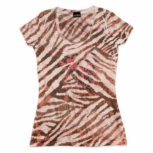 Daytrip by Buckle Pink Cream Zebra Sequin Animal Print Tee Large
